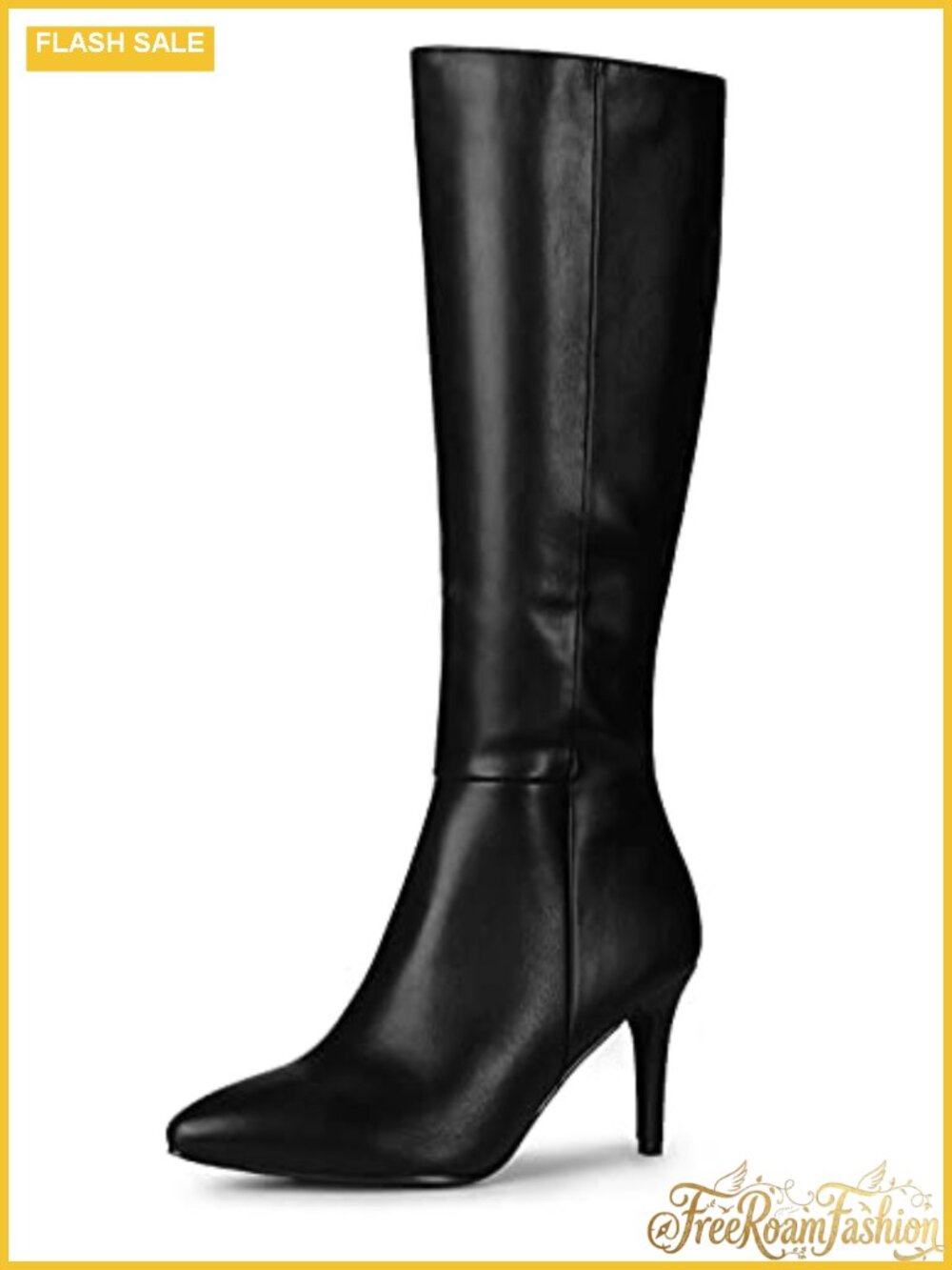 Faux Leather Pointed Toe Stiletto Knee High Boots